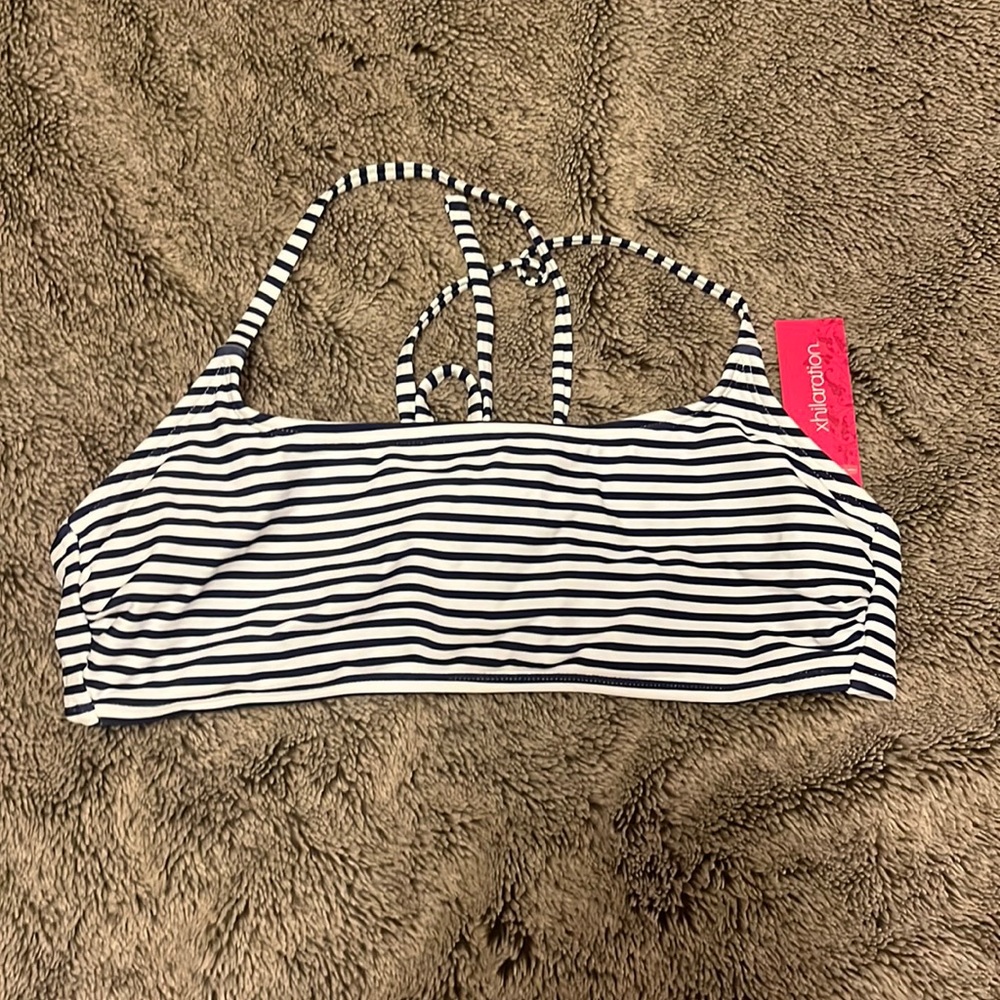 Blue and white striped bikini top